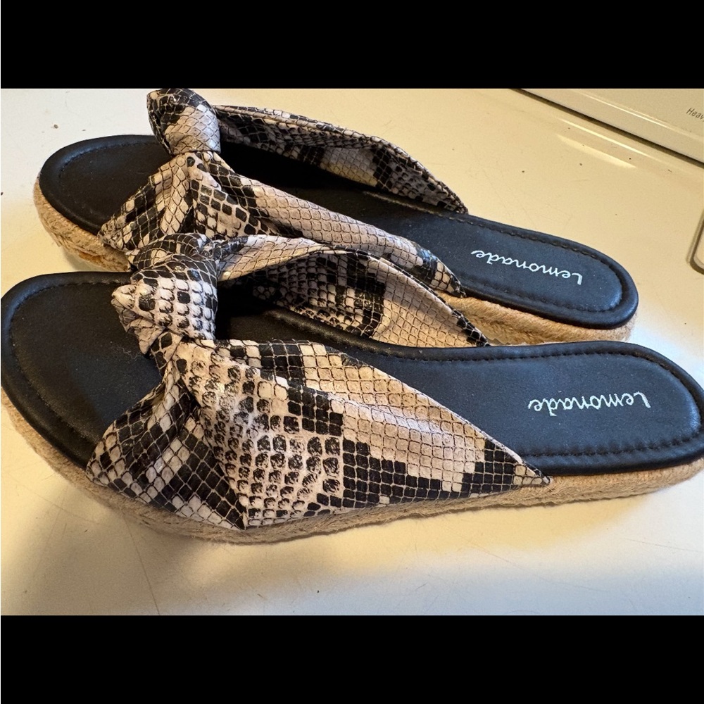Lemonade slide on Snake Print Espadrille Sandals size 9 black and white